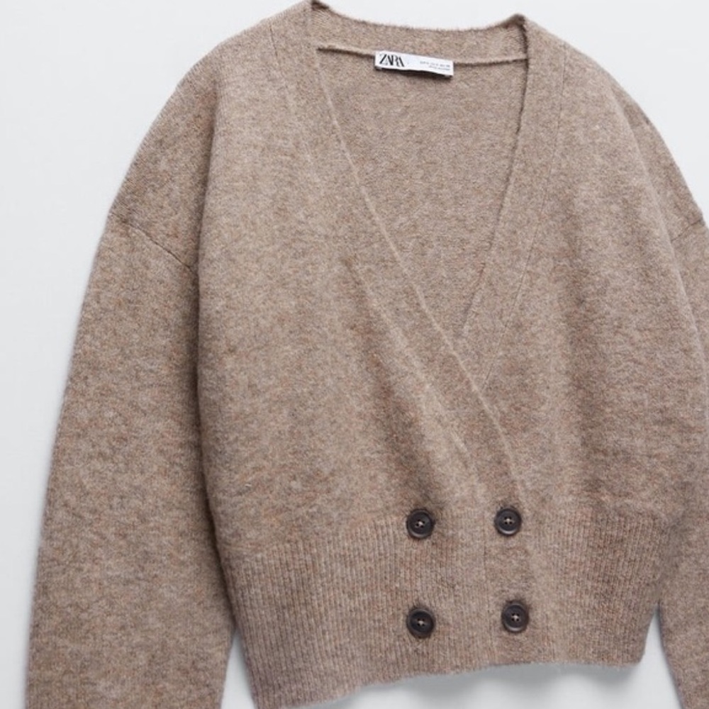Zara Crossover Buttoned Wool Knit Cardigan - Picture 3 of 11